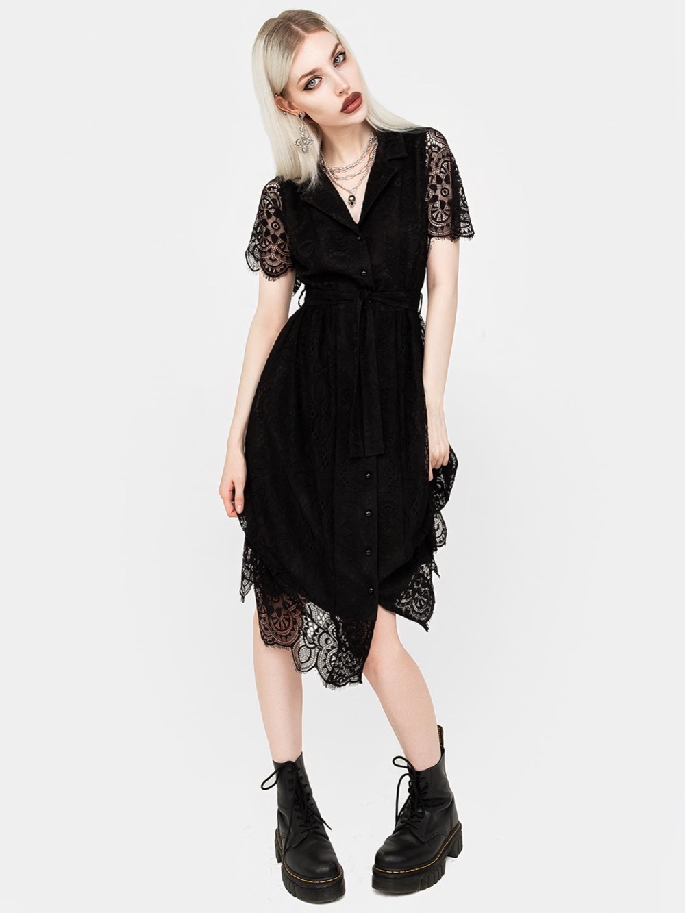NWT Disturbia Martyr Collar Lace Midi Shirt Dress US 2 / UK 6